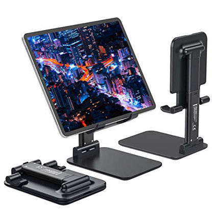 Picture of Anozer Foldable & Adjustable Tablet Stand, [2021 Updated] Extendable Compact Desktop Tablet Stand Holder Cradle Dock Compatible with Phones, iPad, Samsung Galaxy Tabs, Kindle(13 Max)