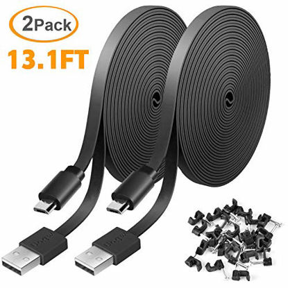 Picture of 2 Pack 13.1FT Power Extension Cable for WyzeCam,WyzeCam Pan,KasaCam Indoor,NestCam Indoor,Yi Camera, Blink,Cloud Cam, USB to Micro USB Durable Charging and Data Sync Cord for Security Camera-Black