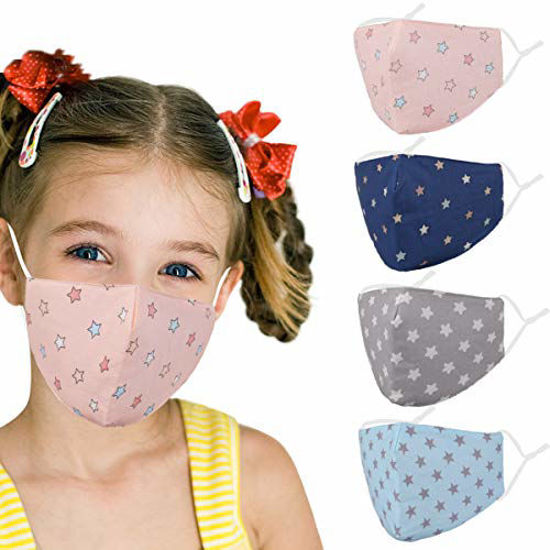 Picture of Woplagyreat Kids Face Mask with Adjustable Ear Loops, Cute Color Star Fabric Washable Reusable Cover, Designer Breathable Madks Facemask for Girl Boy Children Gift