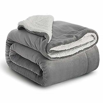 Picture of BEDSURE Sherpa Fleece Blanket Throw Size Grey Plush Throw Blanket Fuzzy Soft Blanket Microfiber