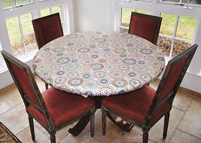 Picture of Covers For The Home Elastic Edged Flannel Backed Vinyl Fitted Table Cover - Multi-Color Geometric Pattern - Large Round - Fits Tables up to 45 - 56 Diameter