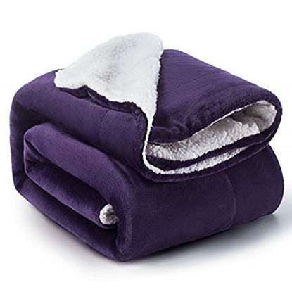 Picture of Bedsure Sherpa Fleece Blanket Twin Size Purple Plush Blanket Fuzzy Soft Blanket Microfiber