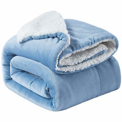 Picture of Bedsure Sherpa Fleece Blanket Throw Size Slate Blue Plush Throw Blanket Fuzzy Soft Blanket Microfiber