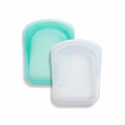 Picture of Stasher 100% Silicone Food Grade Reusable Storage Bag, Clear + Aqua (Pocket Size, 2 Set) | Reduce Single-Use Plastic | Cook, Store, or Freeze | Leakproof, Dishwasher-Safe, Eco-friendly