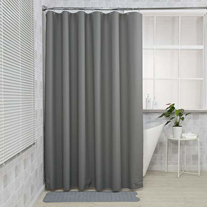 Picture of AmazerBath Plastic Shower Curtain, 72 x 72 Inches EVA 8G Shower Curtain with Clear Stones and 12 Grommet Holes, Waterproof Thick Bathroom Plastic Shower Curtains-Dark Grey