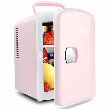 Picture of AstroAI Mini Fridge (5 Colors for Choice) 4 Liter/6 Can AC/DC Portable Thermoelectric Cooler and Warmer for Skincare, Foods, Medications, Home and Travel (Pink)