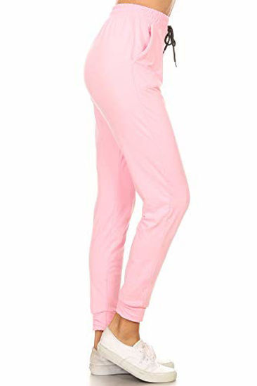 Picture of Leggings Depot JGA128-PINK-L Solid Jogger Track Pants w/Pockets, Large