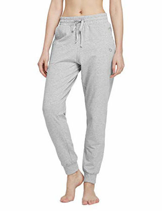 Picture of BALEAF Women's Cotton Sweatpants Cozy Joggers Pants Tapered Active Yoga Lounge Casual Travel Pants with Pockets Light Gray Size S