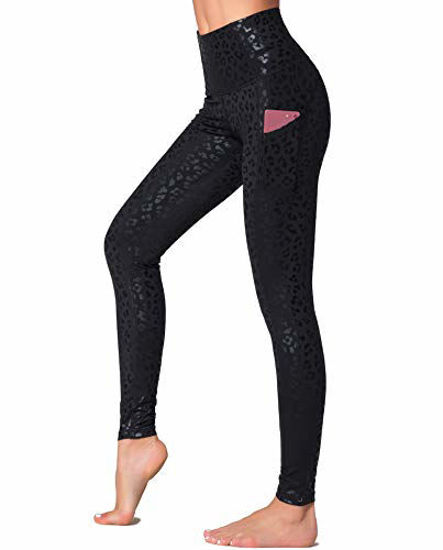 Picture of Dragon Fit High Waist Yoga Leggings with 3 Pockets,Tummy Control Workout Running 4 Way Stretch Yoga Pants (Large, Black Leopard)