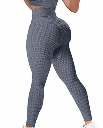 GetUSCart- FITTOO Women's High Waist Yoga Pants Tummy Control Scrunched  Booty Leggings Workout Running Butt Lift Textured Tights Dark Grey Medium