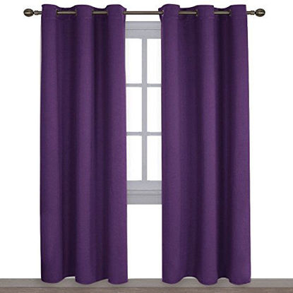 Picture of NICETOWN Triple Weave Home Decoration Thermal Insulated Solid Ring Top Blackout Curtains/Drapes for Bedroom(Set of 2, 42 x 84 Inch, Royal Purple)
