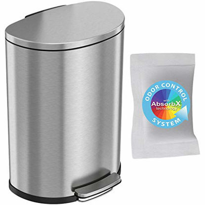 Picture of iTouchless SoftStep 13.2 Gallon Step Trash Can with Odor Control System, Stainless Steel 50 Liter Space Saving Pedal Garbage Bin for Kitchen, Office, Home, Silent and Gentle Open, Semi-round 13 Gal