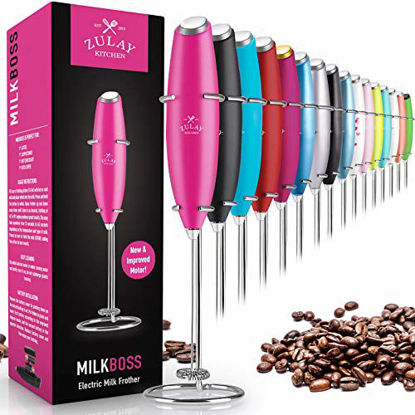 Picture of Zulay Original Milk Frother Handheld Foam Maker for Lattes - Whisk Drink Mixer for Bulletproof® Coffee, Mini Foamer for Cappuccino, Frappe, Matcha, Hot Chocolate by Milk Boss (Dragon Fruit)