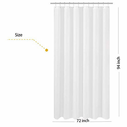 Picture of N&Y HOME Extra Long Fabric Shower Curtain or Liner 72 x 94 inch, Hotel Quality, Washable, White Bathroom Curtains with Grommets, 72x94
