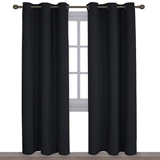 Picture of NICETOWN Autumn/Winter Thermal Insulated Solid Grommet Blackout Curtains/Drapes for Living Room (Set of 2, 42 inches by 84 Inch, Black)