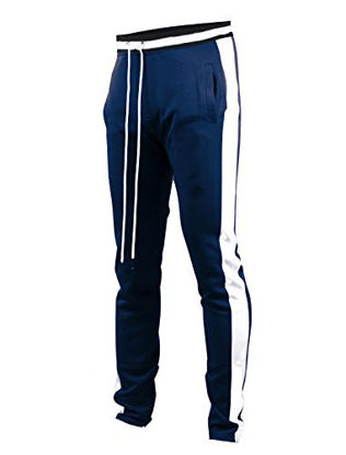 Picture of SCREENSHOTBRAND-S41700 Mens Hip Hop Premium Slim Fit Track Pants - Athletic Jogger Bottom with Side Taping-Navy-Large