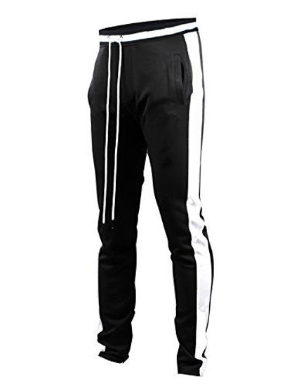 Picture of SCREENSHOTBRAND-S41700 Mens Hip Hop Premium Slim Fit Track Pants - Athletic Jogger Bottom with Side Taping-Black-XLarge