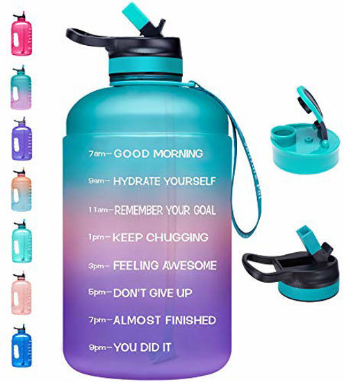 Picture of Venture Pal Large 1 Gallon Motivational Water Bottle with 2 Lids (Chug and Straw), Leakproof BPA Free Tritan Sports Water Jug with Time Marker to Ensure You Drink Enough Water Throughout The Day