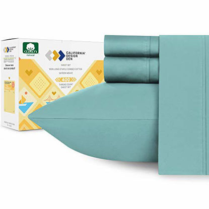 Picture of Pure Cotton King Sheet Set - Extra Soft Teal 400 Thread Count Sheets, Smooth Sateen Weave 4 Piece Bed Sheet Set, Elasticized Deep Pocket Fits Low Profile Foam and Tall Mattresses