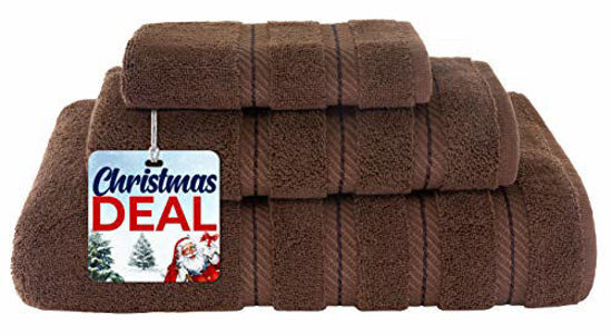 Picture of Premium, Luxurious & Complete Set of 3 Piece Towel Set for Kitchen and Bathroom, Cotton for Maximum Softness and Absorbency by American Soft Linen, Chocolate Brown