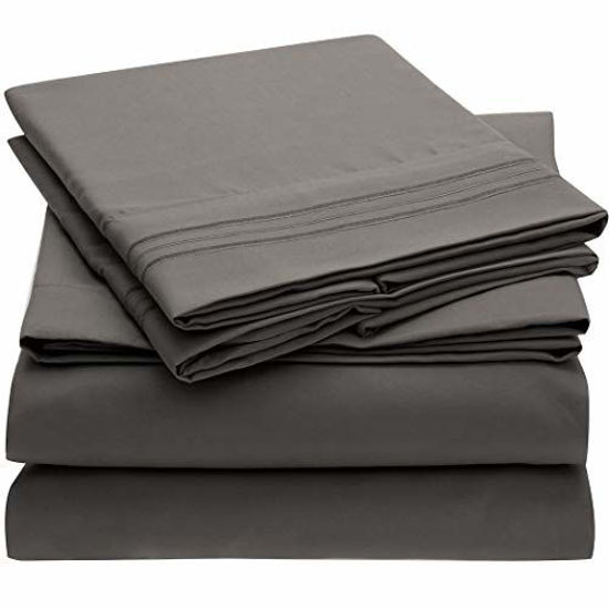 Picture of Mellanni Bed Sheet Set - Brushed Microfiber 1800 Bedding - Wrinkle, Fade, Stain Resistant - 4 Piece (Queen, Gray)