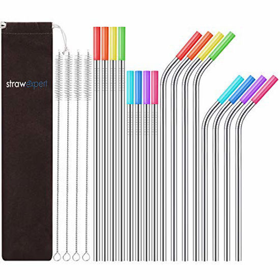 NEW - Set Of 4 Aluminum Straws With Cleaning Brushes & 36 Straw