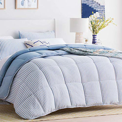 Picture of Linenspa All-Season Reversible Down Alternative Quilted Oversized King Comforter - Hypoallergenic - Plush Microfiber Fill - Machine Washable - Duvet Insert or Stand-Alone Comforter - Cloudy Sky Blue