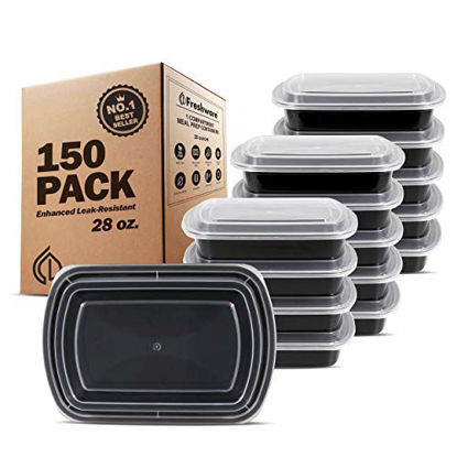 Picture of Freshware Meal Prep Containers [150 Pack] 1 Compartment Food Storage Containers with Lids, Bento Box, BPA Free, Stackable, Microwave/Dishwasher/Freezer Safe (28 oz)