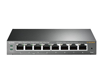 Picture of TP-Link 8 Port Gigabit PoE Switch, 4 PoE Port @57W, Easy Smart, Plug & Play, Limited Lifetime Protection, Sturdy Metal, Shielded Ports, Support QoS, Vlan, IGMP and Link Aggregation (TL-SG108PE) Black