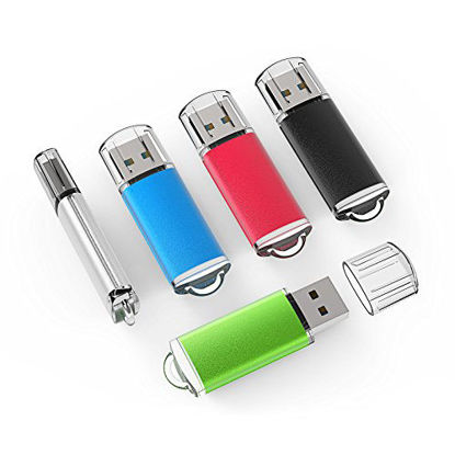 Picture of TOPESEL 5 Pack 32GB USB 2.0 Flash Drive Memory Stick Thumb Drives (5 Mixed Colors: Black Blue Green Red Silver)