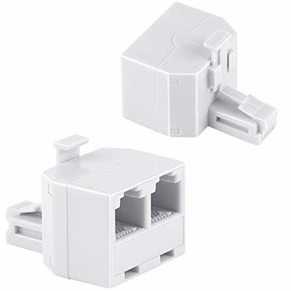 Picture of Uvital RJ11 Duplex Wall Jack Adapter Dual Phone Line Splitter Wall Jack Plug 1 to 2 Modular Converter Adapter for Office Home ADSL DSL Fax Model Cordless Phone System, White(2 Packs)