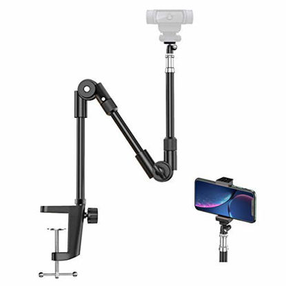 Picture of Webcam Stand Camera Mount with Phone Holder, KDD 25 Inch Foldable Flexible Gooseneck Cell Phone Clamp & Table Projector Mount, for Logitech C922 C930e C920S C920 C615 C960 Brio 4K, Gopro Hero 8 7 6 5