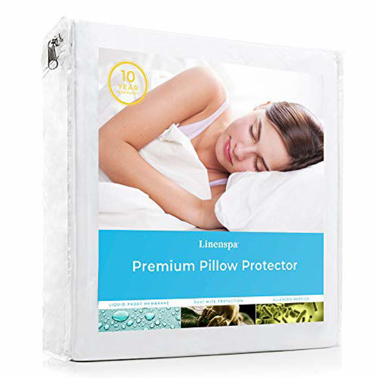 Picture of LINENSPA Premium Smooth Fabric Protector-100% Waterproof-Hypoallergenic-Vinyl Free Protector, Standard Pillow, White