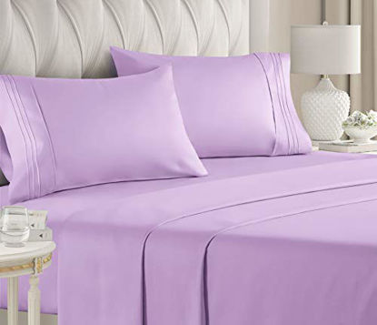 Picture of King Size Sheet Set - 4 Piece - Hotel Luxury Bed Sheets - Extra Soft - Deep Pockets - Easy Fit - Breathable & Cooling Sheets - Wrinkle Free - Comfy - Lavender Bed Sheets - Kings Sheets - 4 PC