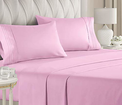 Picture of King Size Sheet Set - 4 Piece - Hotel Luxury Bed Sheets - Extra Soft - Deep Pockets - Easy Fit - Breathable & Cooling Sheets - Wrinkle Free - Comfy - Light Pink Bed Sheets - Kings Sheets - 4 PC