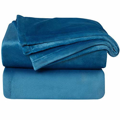 Picture of Bedsure Flannel Fleece Blanket Throw Size (50"x60"), Mediterranian Blue - Lightweight Blanket for Sofa, Couch, Bed, Camping, Travel - Super Soft Cozy Microfiber Blanket
