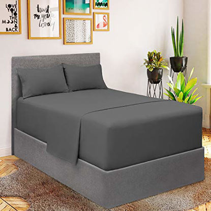 Picture of Mellanni Bed Sheet Set - Brushed Microfiber 1800 Bedding - Wrinkle, Fade, Stain Resistant - 4 Piece (for Extra Deep Mattresses, Full, Gray)