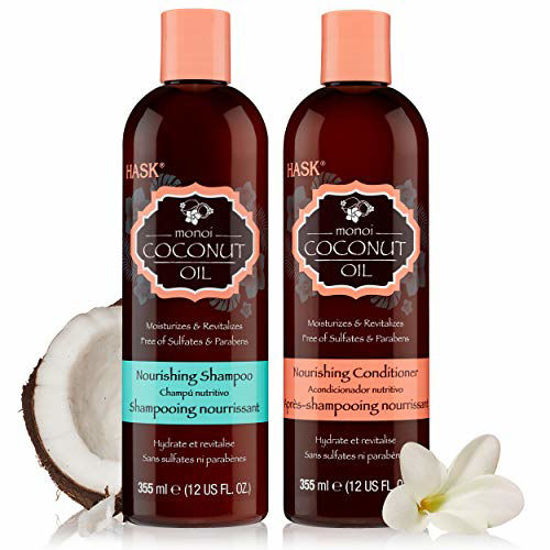 Picture of HASK COCONUT MONOI Shampoo and Conditioner Set Nourishing - Color safe, gluten-free, sulfate-free, paraben-free - 1 Shampoo and 1 Conditioner