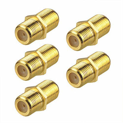 Picture of VCE 5-Pack Coaxial Cable Connector, F-Type Coax RG6 Cable Extension Adapter Gold Plated