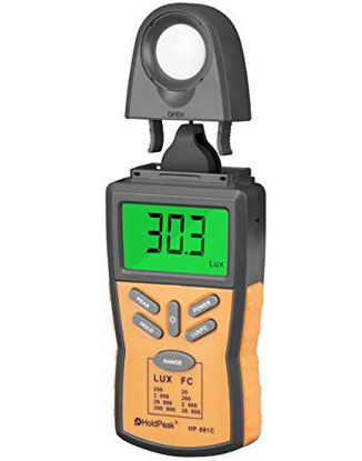 Picture of HOLDPEAK 881C Digital LUX Meter, Measure Range 0.1-200,000 Lux, 0.01-20,000 FC Light Meter with Peak Hold, Lux/FC Unit, Data Hold and LCD Display,Backlight for Plants and LED Lights