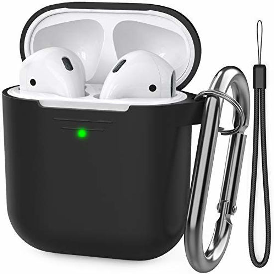 Picture of AhaStyle AirPods Case Cover Premium Silicone Protective Case Cover Accessories [Hand Strap Included] Compatible with Apple AirPods 2 & 1 for Man Wonen Girls(Black)