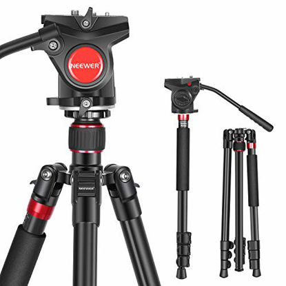 Picture of Neewer 2-in-1 Aluminum Alloy Camera Tripod Monopod 71.2"/181 cm with 1/4 and 3/8 inch Screws Fluid Drag Pan Head and Carry Bag for Nikon Canon DSLR Cameras Video Camcorders Load up to 26.5 pounds