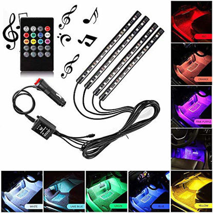 Picture of Xintaistore Car LED Strip Light, 4pcs 48 LED DC 12V Multicolor Music Car Interior Light LED Under Dash Lighting Kit with Sound Active Function and Wireless Remote Control, Car Charger