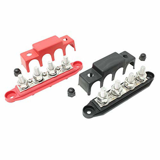 Picture of 4 Post Power Distribution Block Bus Bar Pair with Cover - Made in The USA - 250 Amp Rating - Marine, Automotive, and Solar Wiring (3/8)