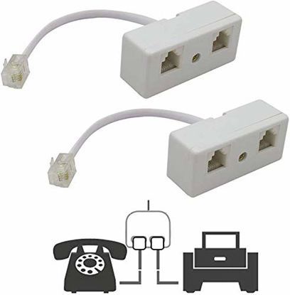 Picture of Two Way Telephone Splitters, Uvital Male to 2 Female Converter Cable RJ11 6P4C Telephone Wall Adaptor and Separator for Landline (White, 2 Pack)