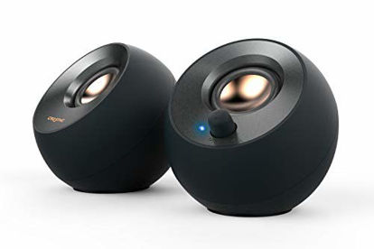 Picture of Creative Pebble V2 - Minimalistic 2.0 USB-C Powered Desktop Speakers, 3.5 mm AUX-in, Up to 8W RMS Power for Computers and Laptops, Type-A Adapter Included and Extended Cable (Black)