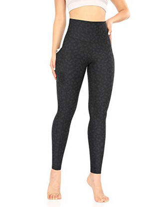 Picture of ODODOS Women's Out Pockets High Waisted Pattern Yoga Pants, Workout Sports Running Athletic Pattern Pants, Full-Length, Charcoal Leopard, Large