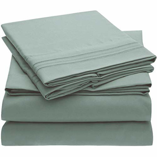 Picture of Mellanni Bed Sheet Set - Brushed Microfiber 1800 Bedding - Wrinkle, Fade, Stain Resistant - 4 Piece (King, Spa Blue)