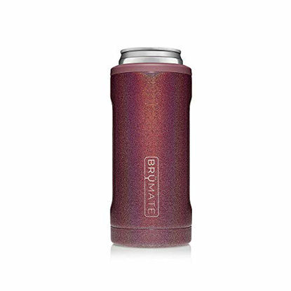 Picture of BrüMate Hopsulator Slim Double-walled Stainless Steel Insulated Can Cooler for 12 Oz Slim Cans (Glitter Merlot)