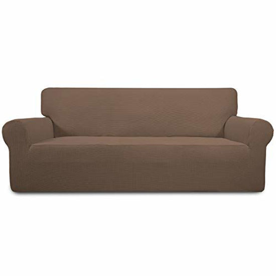 Picture of Easy-Going Stretch Sofa Slipcover 1-Piece Sofa Cover Furniture Protector Couch Soft with Elastic Bottom for Kids, Spandex Jacquard Fabric Small Checks(Sofa,Brown)